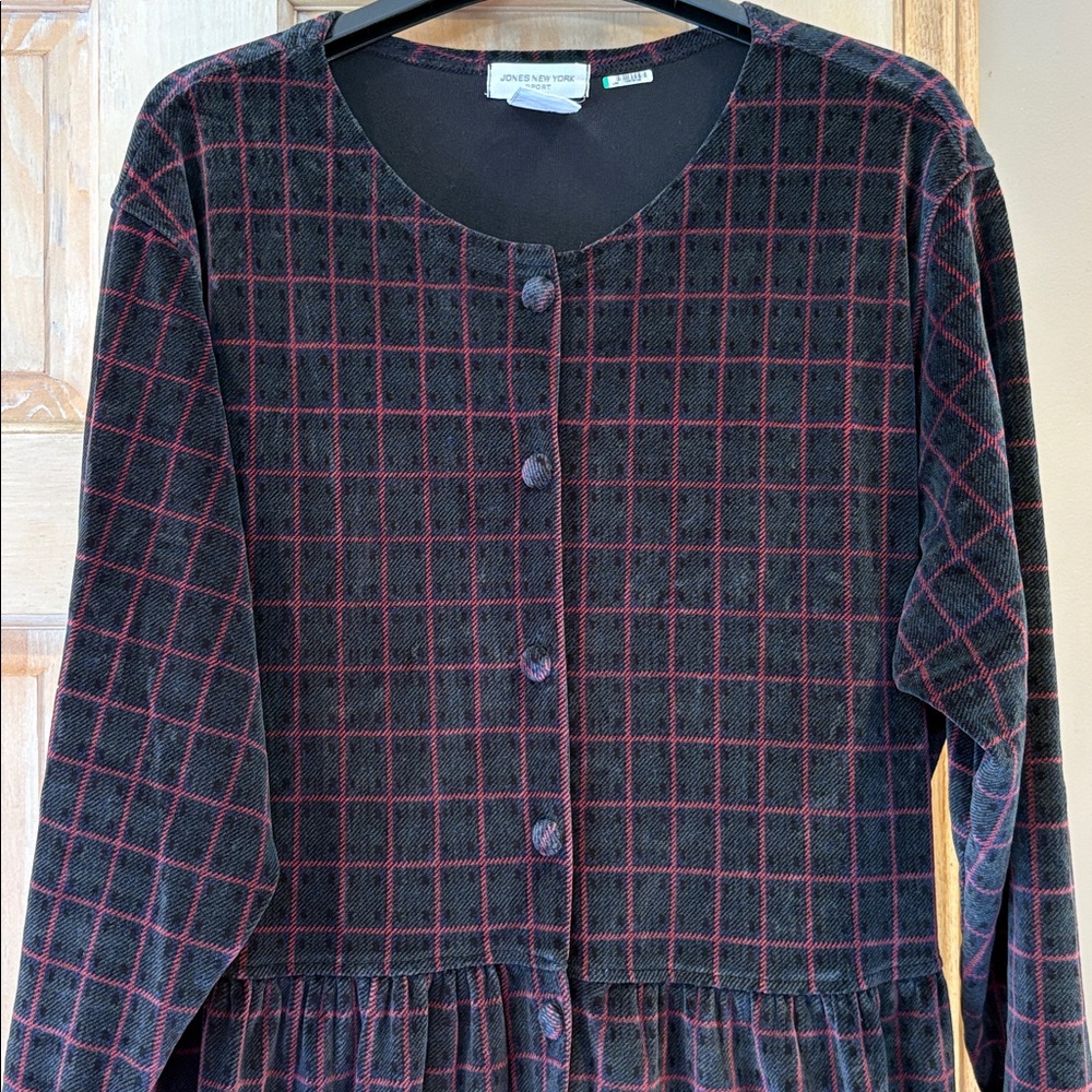 Jones New York Elegant Black and Red Plaid Velour Dress 1X